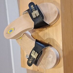 Nearly new vtg Dr Scholls original Black Leather Wood sz 6